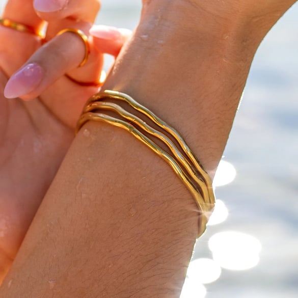 1 Piece Simple Stainless Steel Gold Color Bangle 2