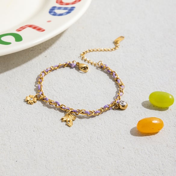1 Piece Daily Purple Coconut Palm Stainless Steel Gold Color Women's Charm Bracelets