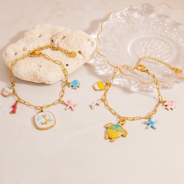 1 Piece Oceanic Stainless Steel Gold Color Charm Bracelet