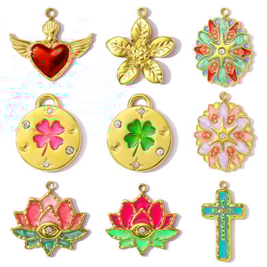 1 pieza de lujosa serie DIY Flor de acero inoxidable color dorado colgantes para mujer h5 Imagen4