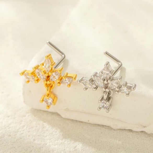 1 Piece Designable Copper Gold Color Zircon Women's Nose Stud 2