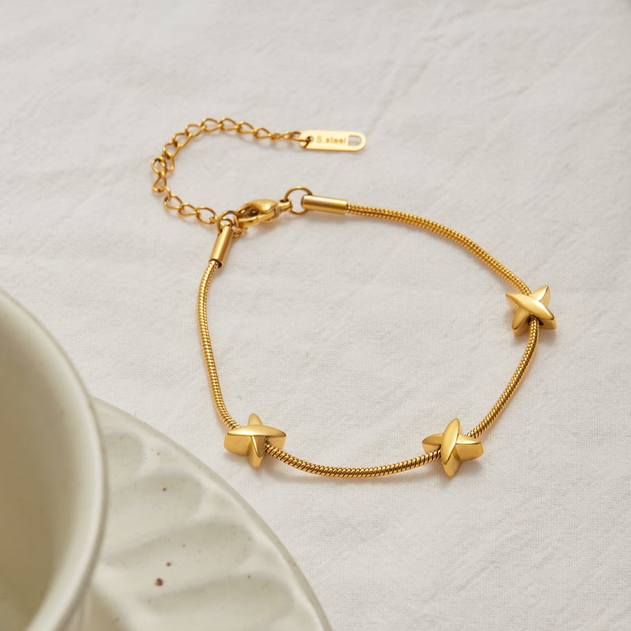 Bracelet chaîne pour femme en acier inoxydable couleur or avec étoile, 1 pièce Image4