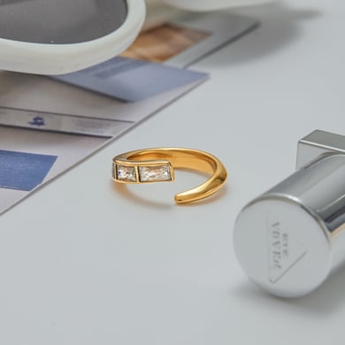 Bague géométrique rétro en acier inoxydable couleur or pour femme, 1 pièce, avec pierres précieuses h5 Image6