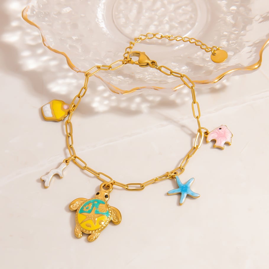 1 Piece Oceanic Stainless Steel Gold Color Charm Bracelet Picture3