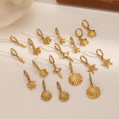 1 par de pendientes colgantes de acero inoxidable color dorado oceánico h5 Imagen2