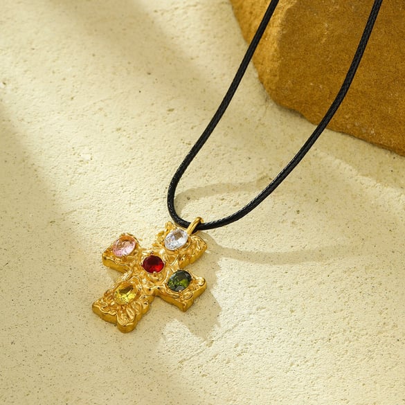 Retro Cross Stainless Steel  Gold Color Women's Pendant Necklaces
