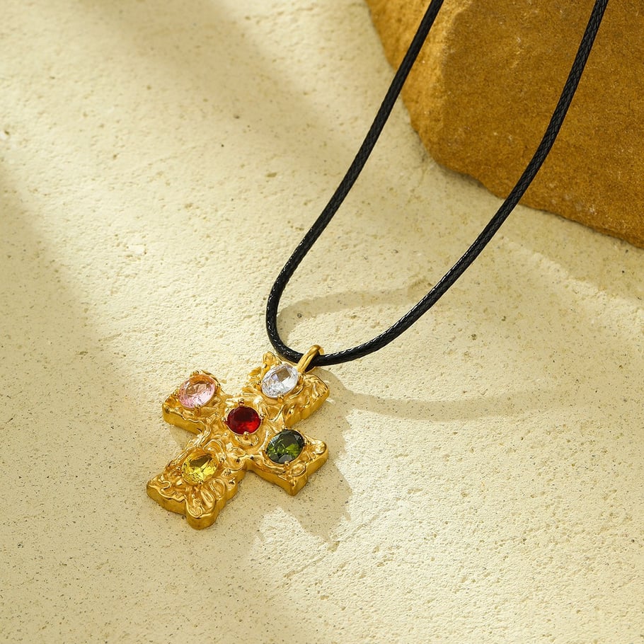 Retro Cross Stainless Steel Gold Color Women's Pendant Necklaces h5Picture2