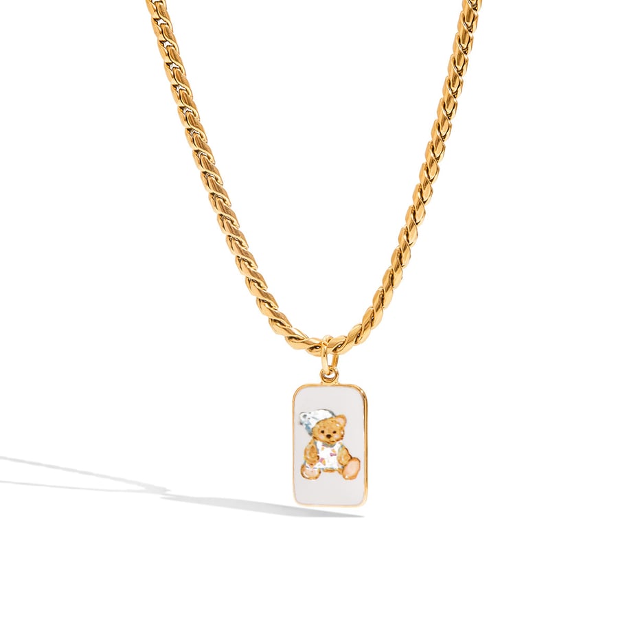1 Piece Cute Bear Stainless Steel Gold Color Women's Pendant Necklaces