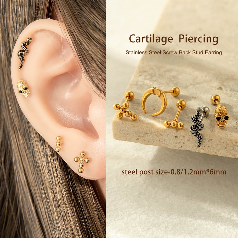 1 pieza de pendientes de piercing de cruz simple de acero inoxidable color dorado para mujer Imagen5