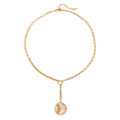 1 Stück klassische Halskette mit Sonnenanhänger aus Edelstahl in Goldfarbe für Damen h5 