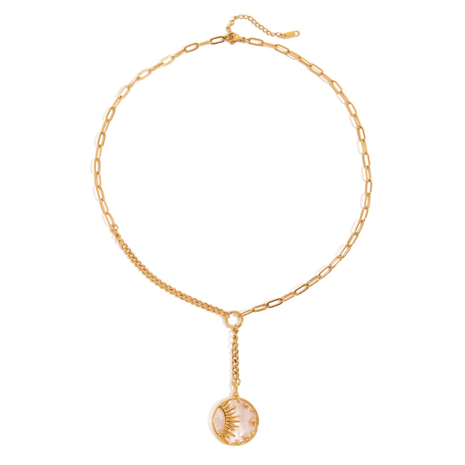 1 Stück klassische Halskette mit Sonnenanhänger aus Edelstahl in Goldfarbe für Damen 