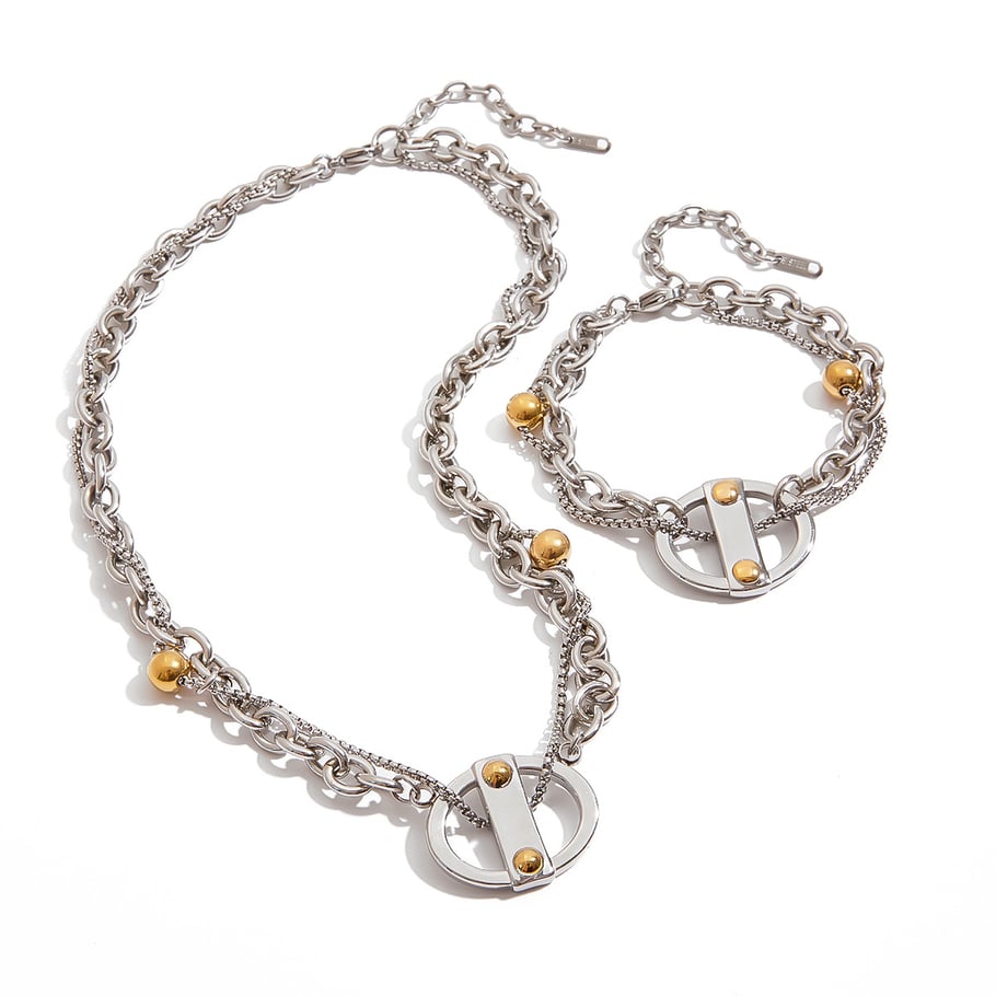 1 collar con colgante geométrico moderno de acero inoxidable en color dorado para mujer h5Imagen8