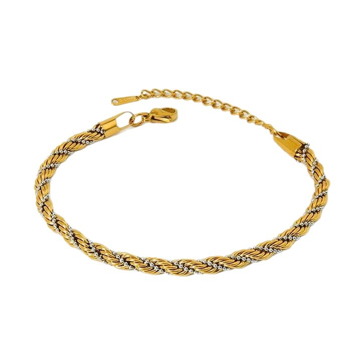 Pulseras de mujer de acero inoxidable color dorado con cadena diaria de serie simple Imagen5