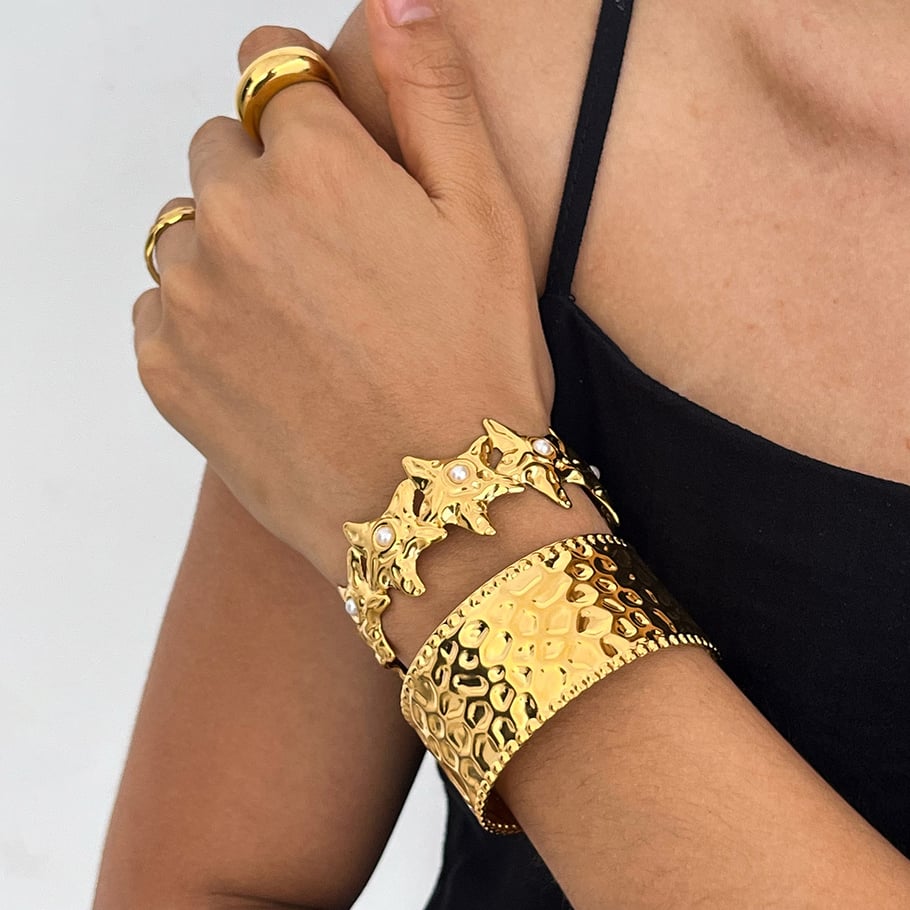 1 Piece Romantic Series Classic Star Stainless Steel Gold Color Women's Bangles Picture6