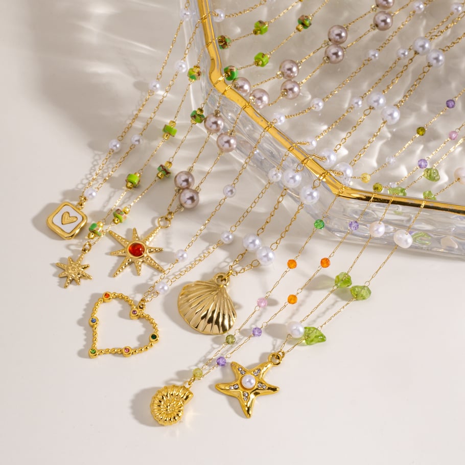 Collares de cuentas de acero inoxidable con forma de estrella elegantes de la serie romántica para mujer Imagen4