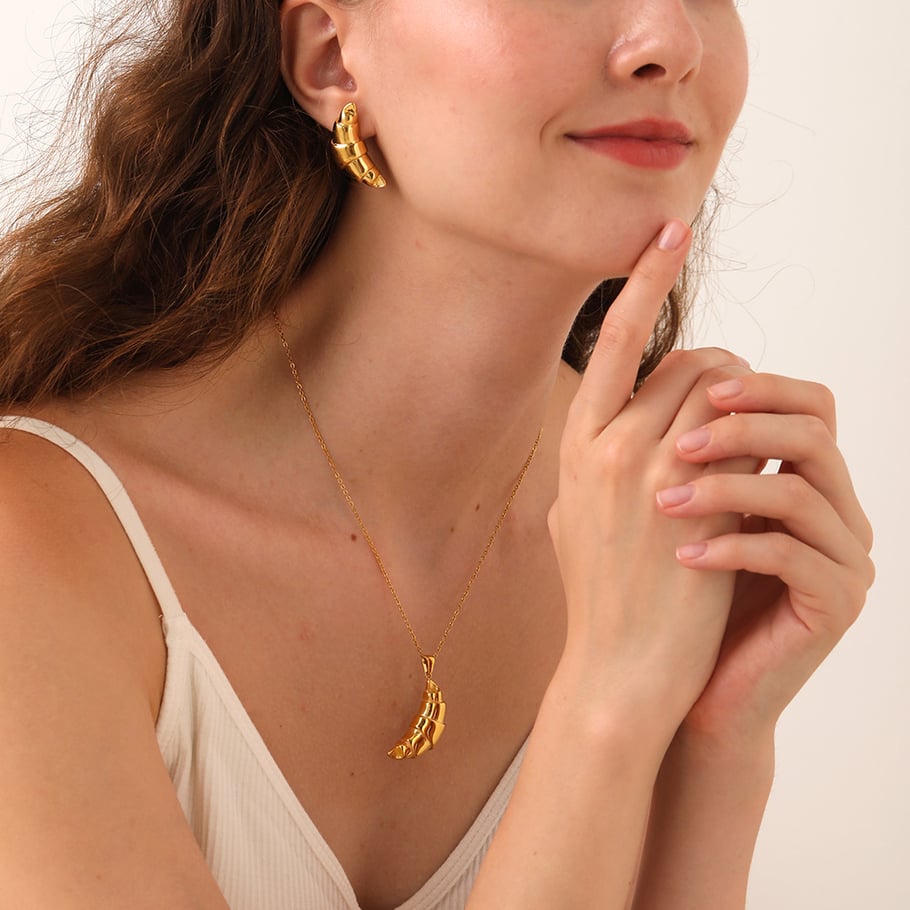 Collares colgantes de acero inoxidable dorados con diseño geométrico retro para mujer Imagen2