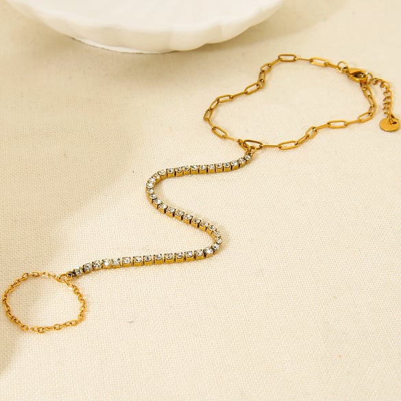 1 Piece Stainless Steel Gold Color Zircon Finger-connected Bracelet 2