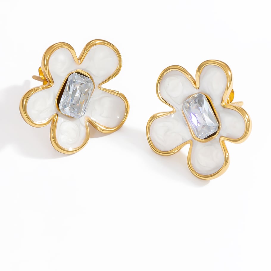 Orecchini a bottone da donna in acciaio inossidabile color oro con fiore semplice e romantico 