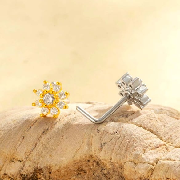 1 Stück Blume Kupfer Gold Farbe Zirkon Damen Nasenstecker 2