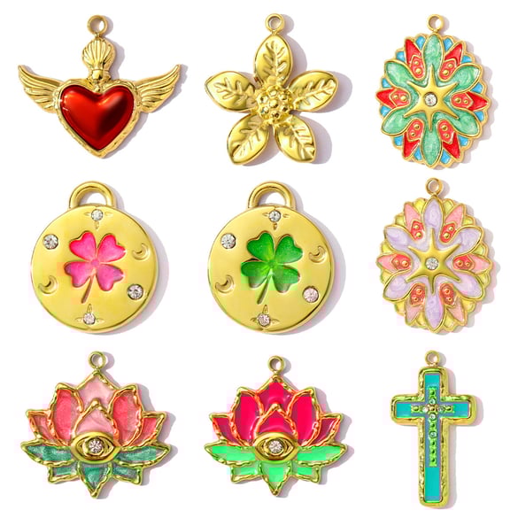 1 Piece Luxurious Series DIY Flower Stainless Steel Gold Color Women's Pendants 2