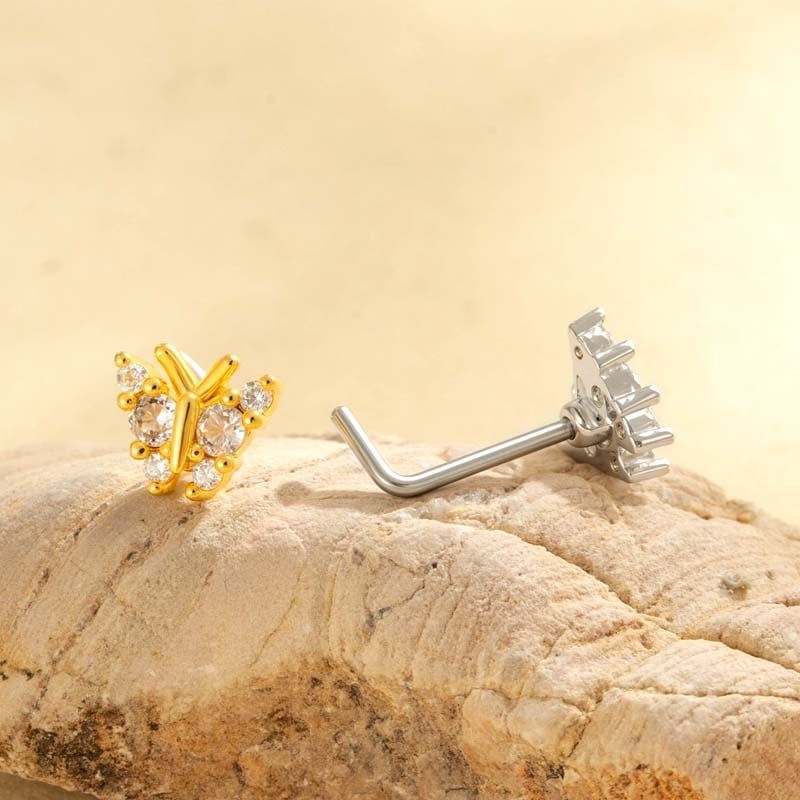 1 pièce de piercing de nez papillon en cuivre doré et zircon pour femme Image3
