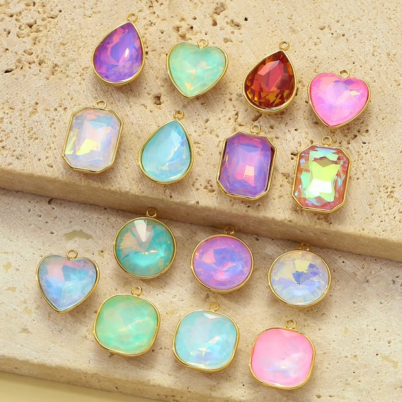 1 Piece DIY Geometric Glass Stainless Steel Gold Color Women's Pendants