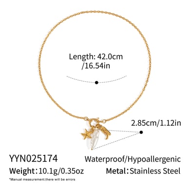 1 Piece Starfish Stainless Steel Gold Color Pearl Pendant Necklace h5 