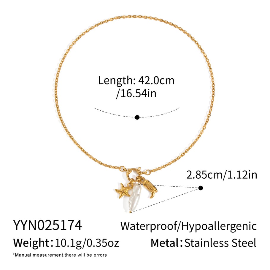 1 Piece Starfish Stainless Steel Gold Color Pearl Pendant Necklace 