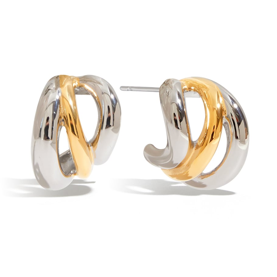 1 Pair Simple Series Twist Stainless Steel Gold Color Women's Hoop Earrings