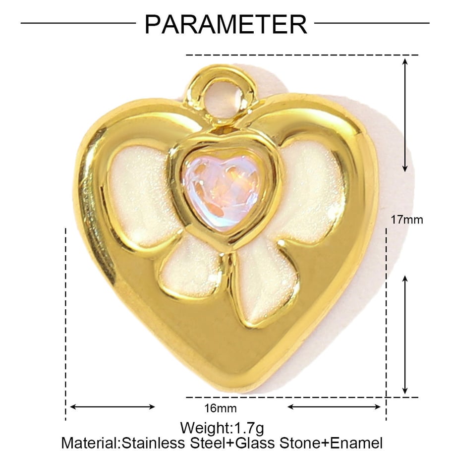 1 pezzo di ciondolo a forma di cuore in acciaio inossidabile color oro da donna Immagine2