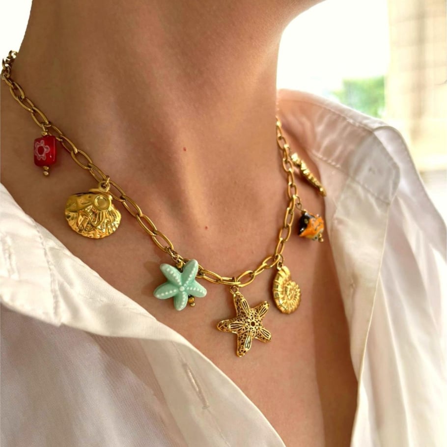 Collana con ciondolo color oro in acciaio inossidabile oceanico da 1 pezzo Immagine4