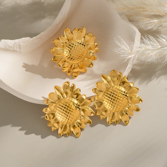 Sonnenblume Edelstahl Gold Farbe Ohrring Set 2