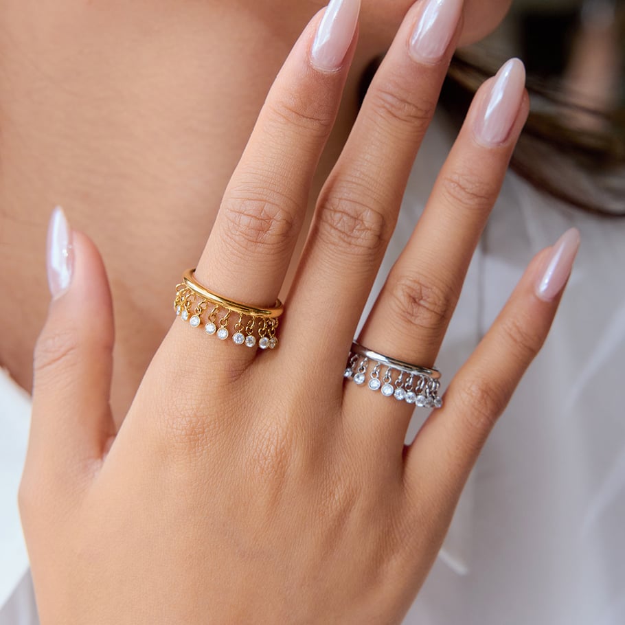 1 stuk luxe serie origineel ontwerp kwast roestvrij staal goudkleurige dames edelsteen ringen Afbeelding5