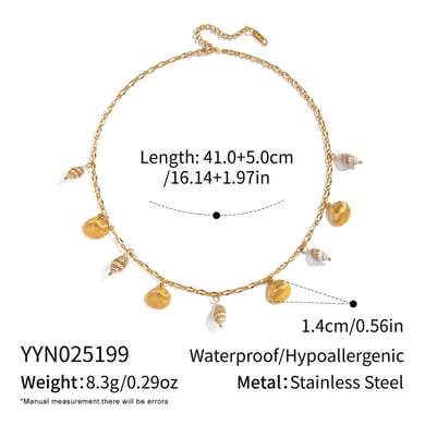 1 Piece Oceanic Shelll Stainless Steel Gold Color Charm Bracelet h5 