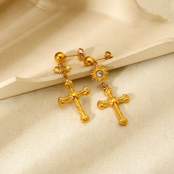 Classic Series Retro Cross Stainless Steel  Women's Stud Earrings 2