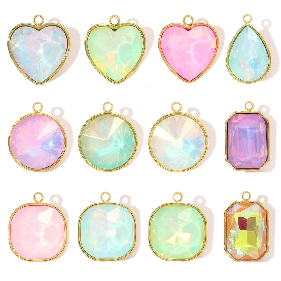 1 pieza DIY de vidrio geométrico de acero inoxidable color dorado para mujer Imagen4