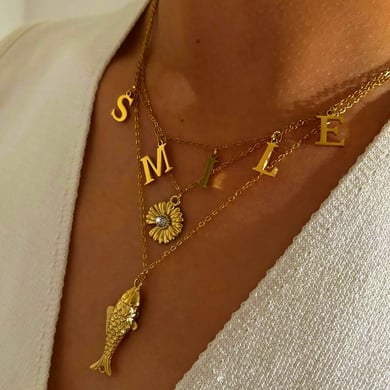 Collana con ciondolo a forma di pesce in acciaio inossidabile color oro, 1 pezzo h5 Immagine2