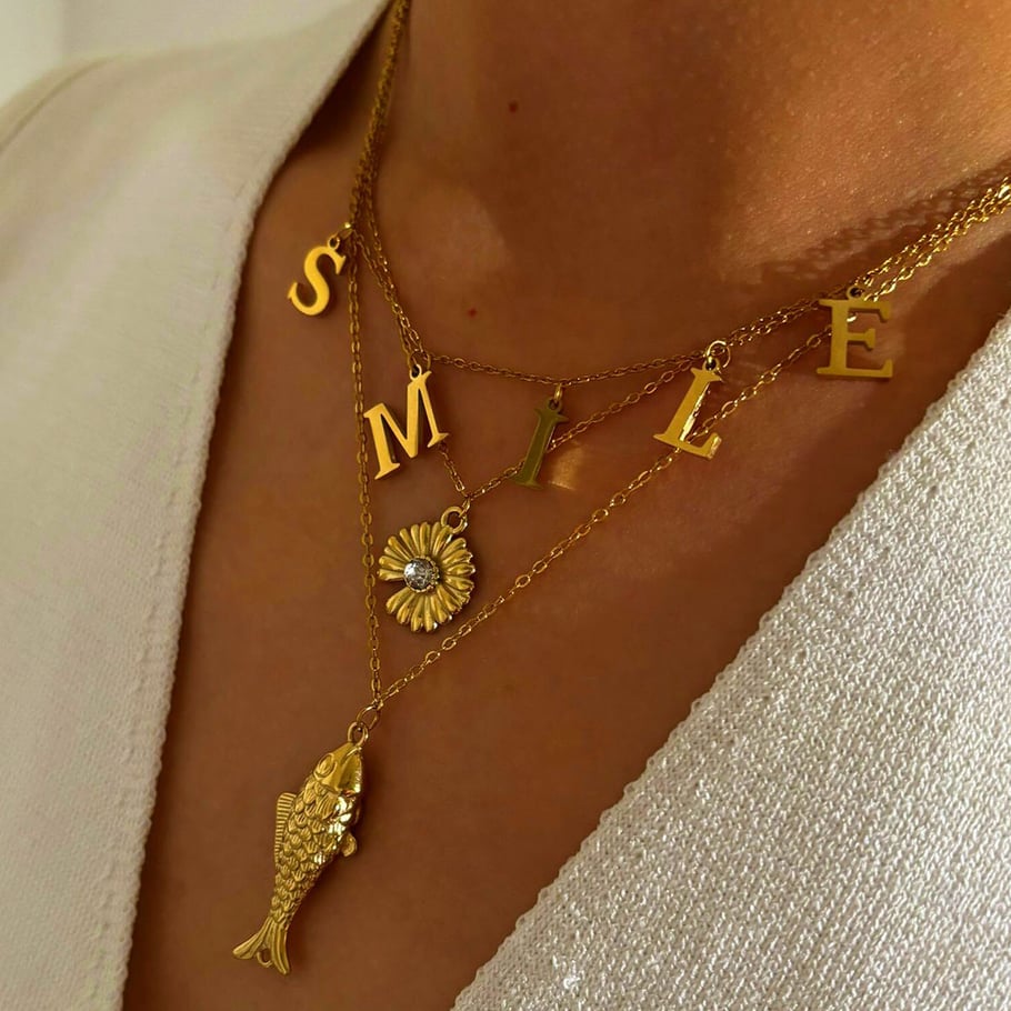 Collana con ciondolo a forma di pesce in acciaio inossidabile color oro, 1 pezzo Immagine2