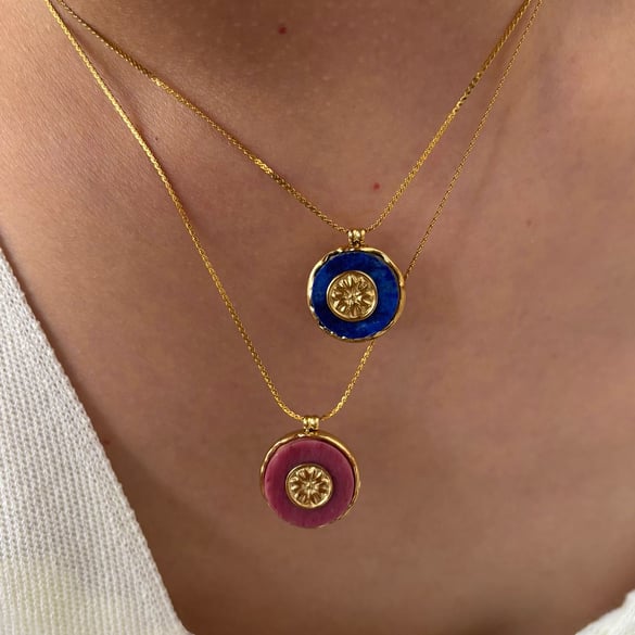 1 Piece Stainless Steel Gold Color Natural Stone Pendant Necklace 2