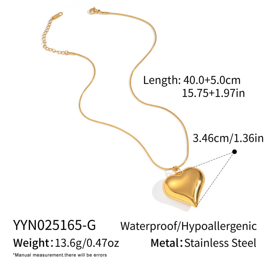 1 Piece Simple Heart Stainless Steel Gold Color Pendant Necklace 