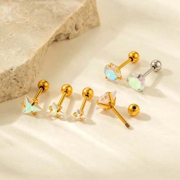 1 Piece Shinning Transparent Heart Stainless Steel Zircon Women's Piercings Earrings