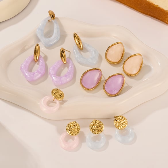 1 Pair Simple Series Daily Geometric Stainless Steel   Gold Color  Women's Earring Sets