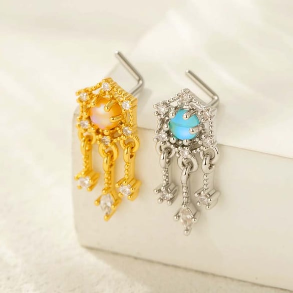 1 Stück Zarter Nasenstecker aus Kupfer und Gold mit Zirkonia für Damen 2