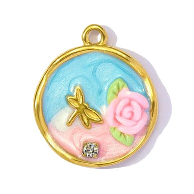 1 pieza de lujosa serie DIY Flor de acero inoxidable color dorado colgantes para mujer h5 