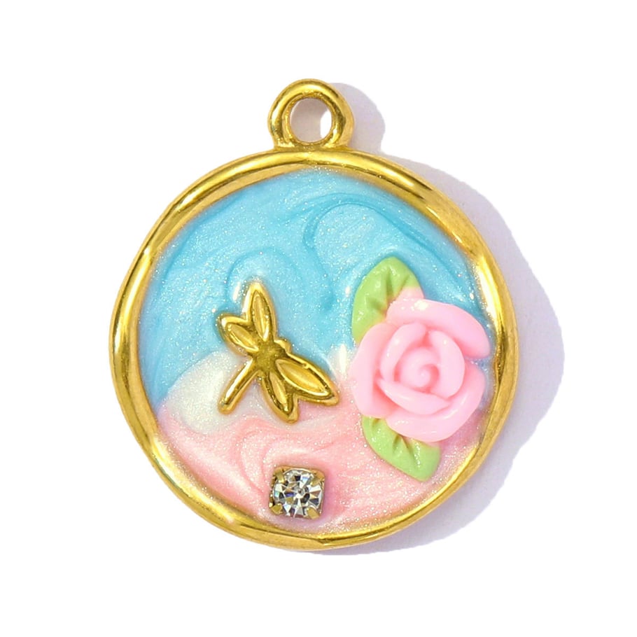 1 pieza de lujosa serie DIY Flor de acero inoxidable color dorado colgantes para mujer 