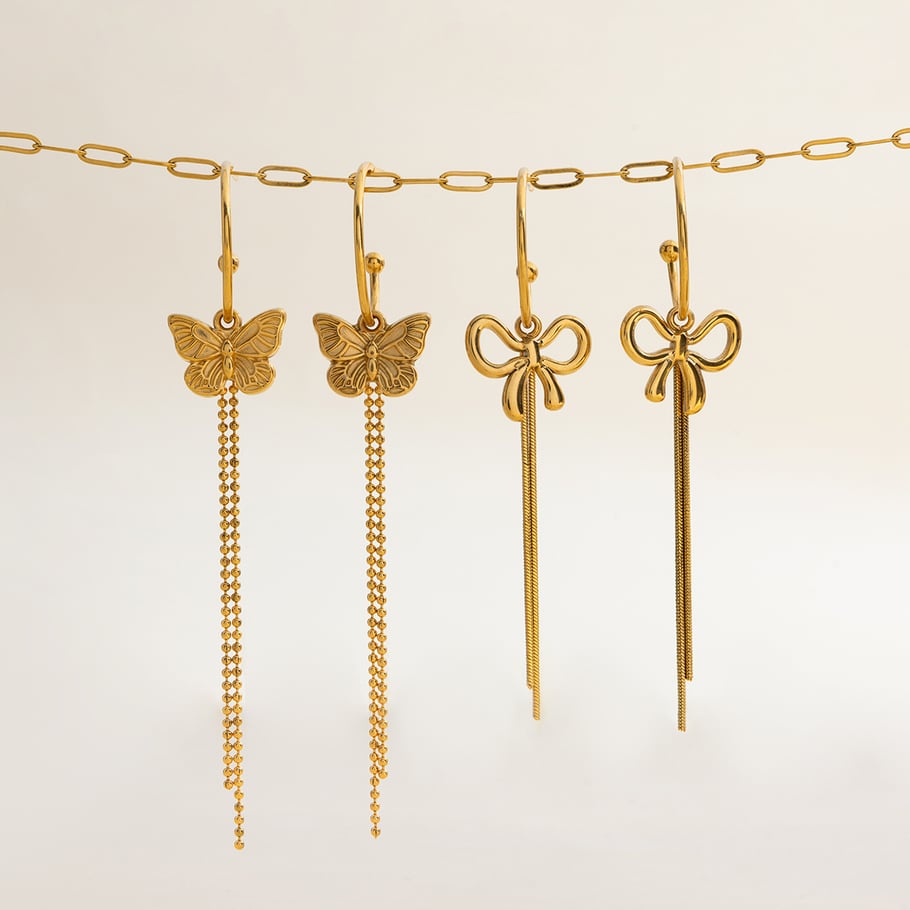 1 Paar romantische Serie süße Schmetterling Quasten Edelstahl Gold Farbe Damen Tropfen Ohrringe Bild6