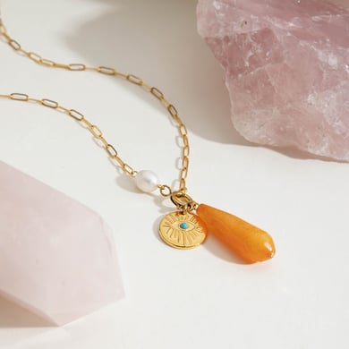 1 pezzo di collana con ciondolo da donna in acciaio inossidabile color oro con pietra naturale irregolare h5 Immagine8