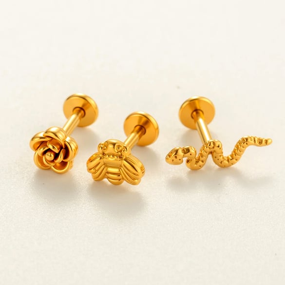 1 pezzo di orecchini piercing in acciaio inossidabile color oro