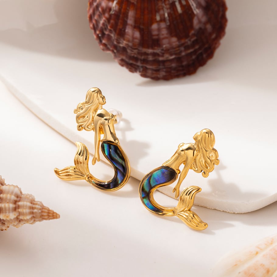 Mermaid Stainless Steel Gold Color Earring Set h5Picture4