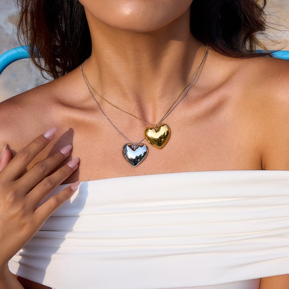 1 Piece Classic Big Heart Stainless Steel Gold Color Women's Pendant Necklaces 2